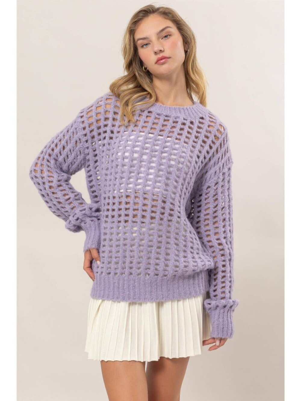 NWT Double Zero Open Stitch Long Sleeve Sweater Purple Size Large